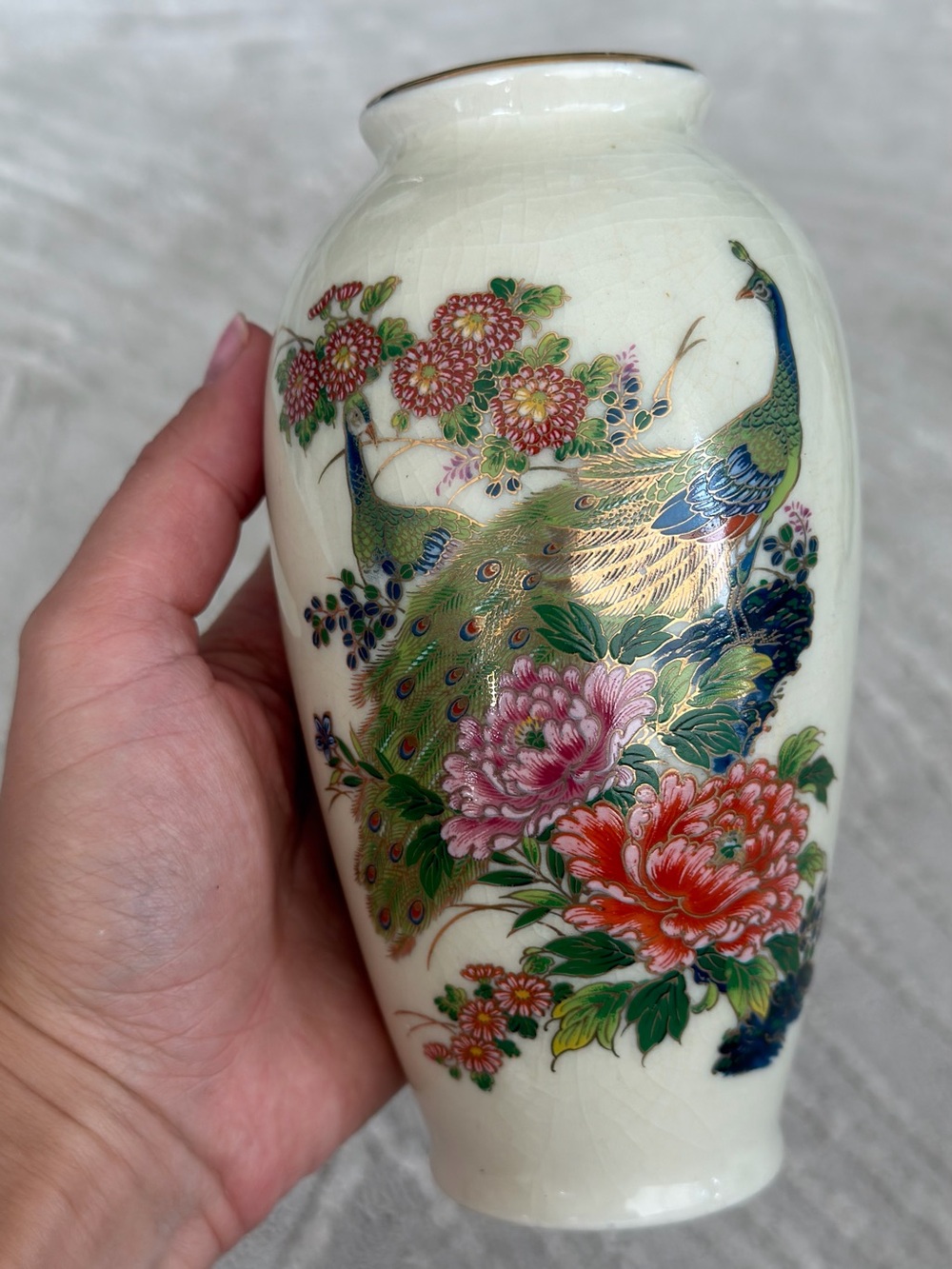 vintage Japanese Satsuma-style porcelain crackle-glaze bud vase